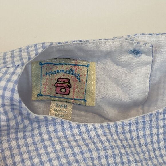 Baby Girl Blue And Yellow Gingham Sundress Size 3/6M; Bow Ruffle Lined - Picture 4 of 5